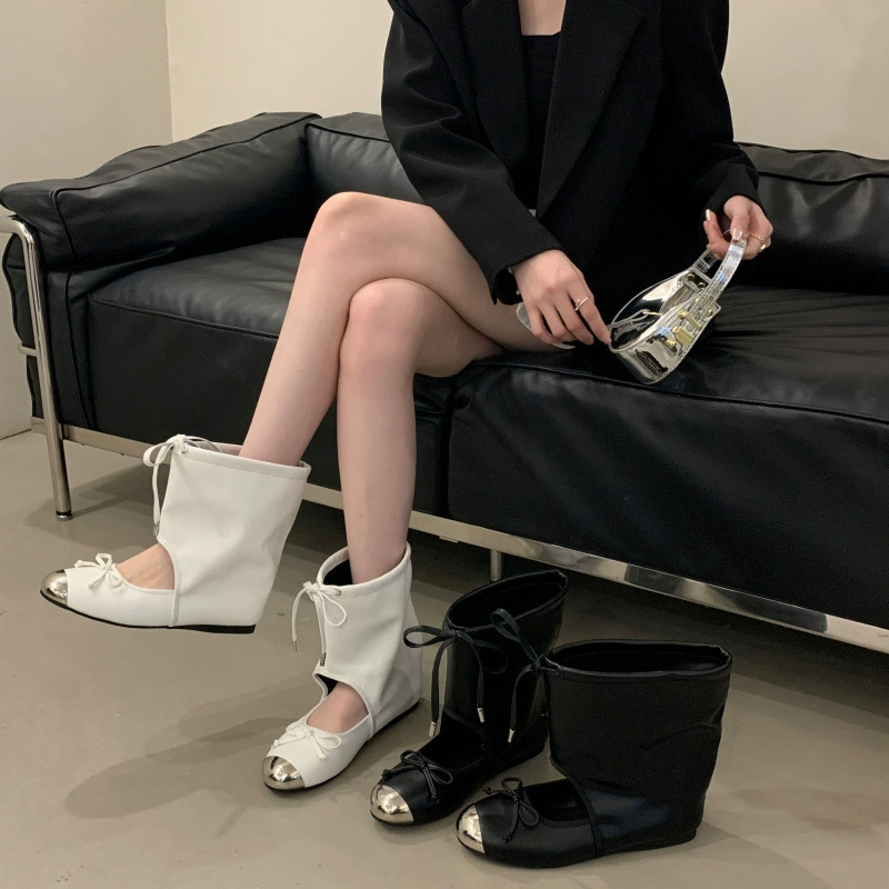 Нишевые дизайнерские круглые туфли Мэри Джейн женские ремешки с бантиком неглубокий рот плоский нижний балет летние модные сандалии