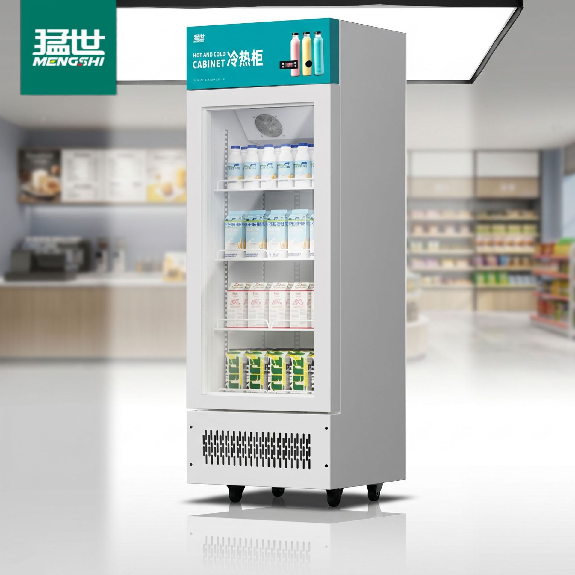 Gabinete de exhibición de calefacción de leche estudiantil de alta capacidad de aislamiento de alimentos rápidos Gabinete de exhibición de bebidas calientes y frías Gabinete de exhibición de bebidas calientes