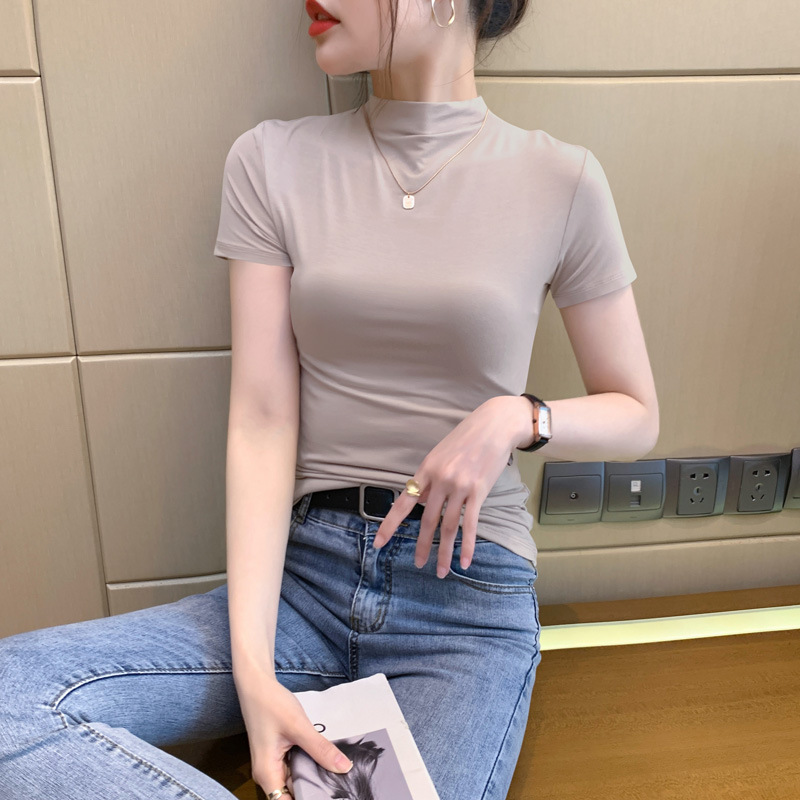 살구 하프 터틀넥 반소매