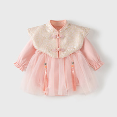 ベビー服、春と秋、女の赤ちゃんの百日祝い、中国風の長袖A級服、1歳のドレスとスカート