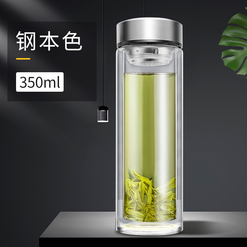 高ホウケイ酸二重層ガラスウォーターカップ二重層断熱イン風茶水分離茶透明ガラスカップ|undefined