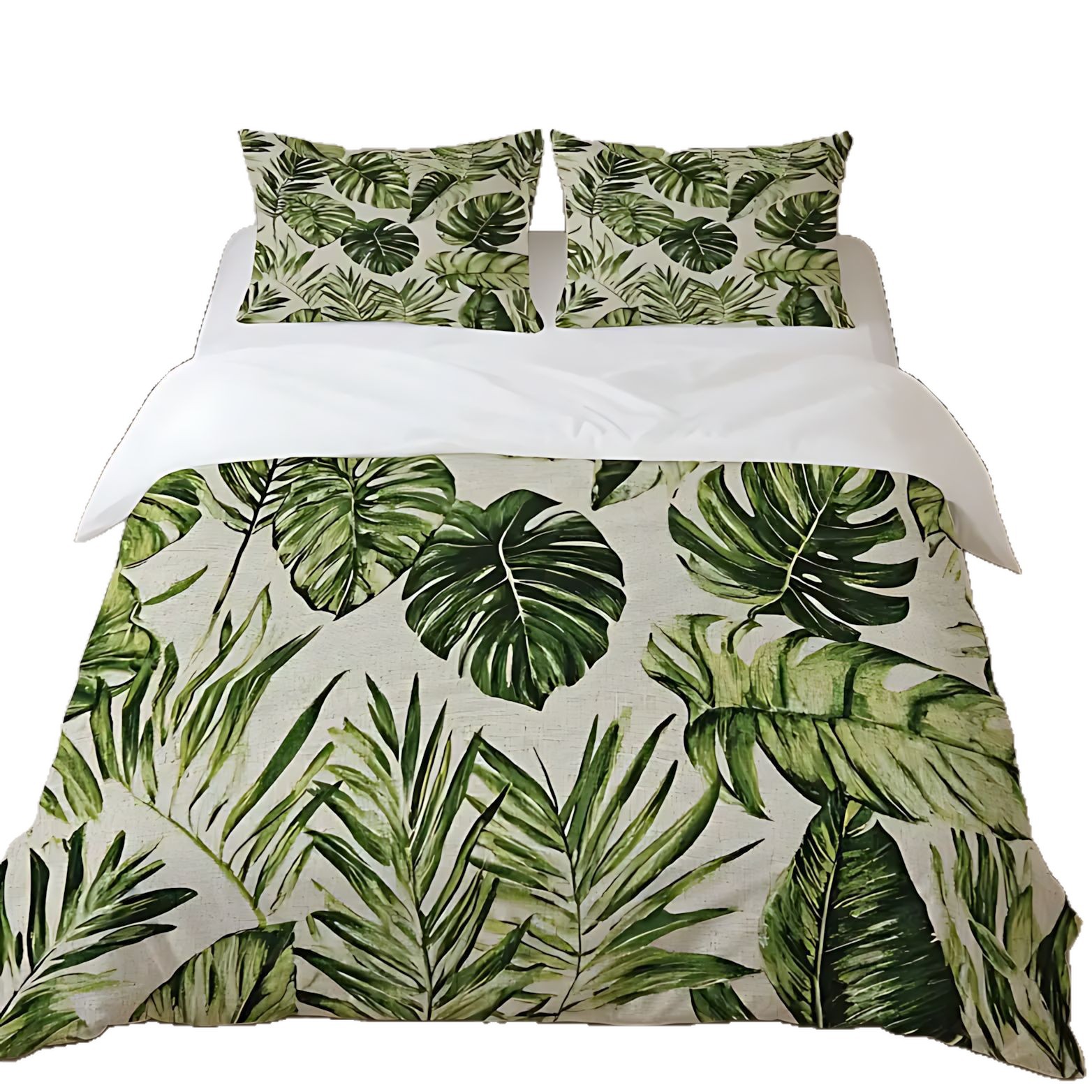 TEMU / JIT Amazon nuevo tema de hoja verde impresión digital de alta definición colchón colchón kit de almohada