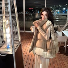 加厚女冬季外套小个子新款马甲泡芙白鸭绒羽绒服小立领2024背心90