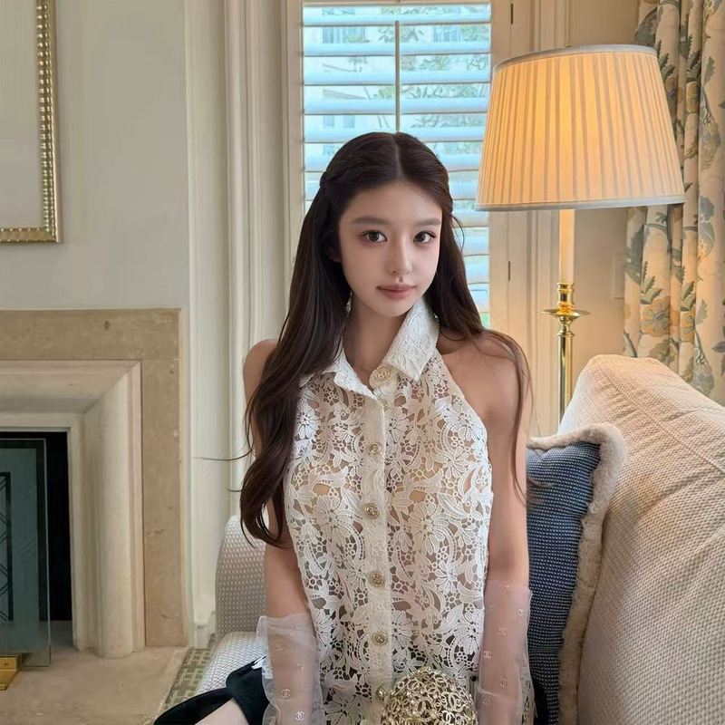 French-Style Light Luxury "Chic Lady" Elegant and Sophisticated Chanel-Inspired Three-Dimensional Water-Soluble Lace Sleeveless Blouse for Women French-Style Light Luxury "Chic Lady" Elegant and Sophisticated Chanel-Inspired Three-Dimensional Water-Soluble Lace Sleeveless Blouse for Women