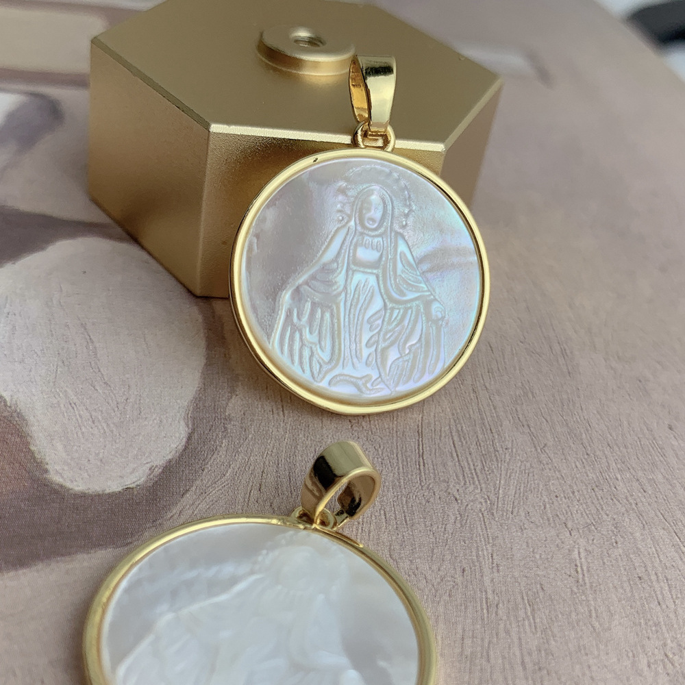 Geometric, Virgin Mary Pattern 1 Piece 21.6MM Copper Shell Geometric Virgin Mary Pendant