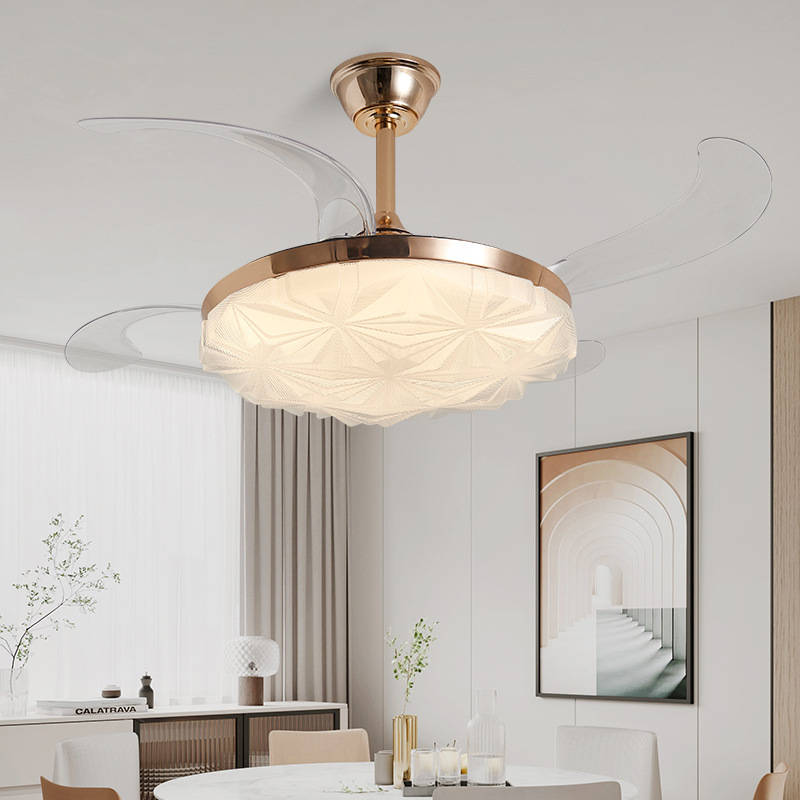 Medieval Style Invisible Fan Lamp Ceiling Fan Lamp Integrated Dining Room Living Room Household Pure Copper Variable Frequency Silent Electric Fan Cross-Border