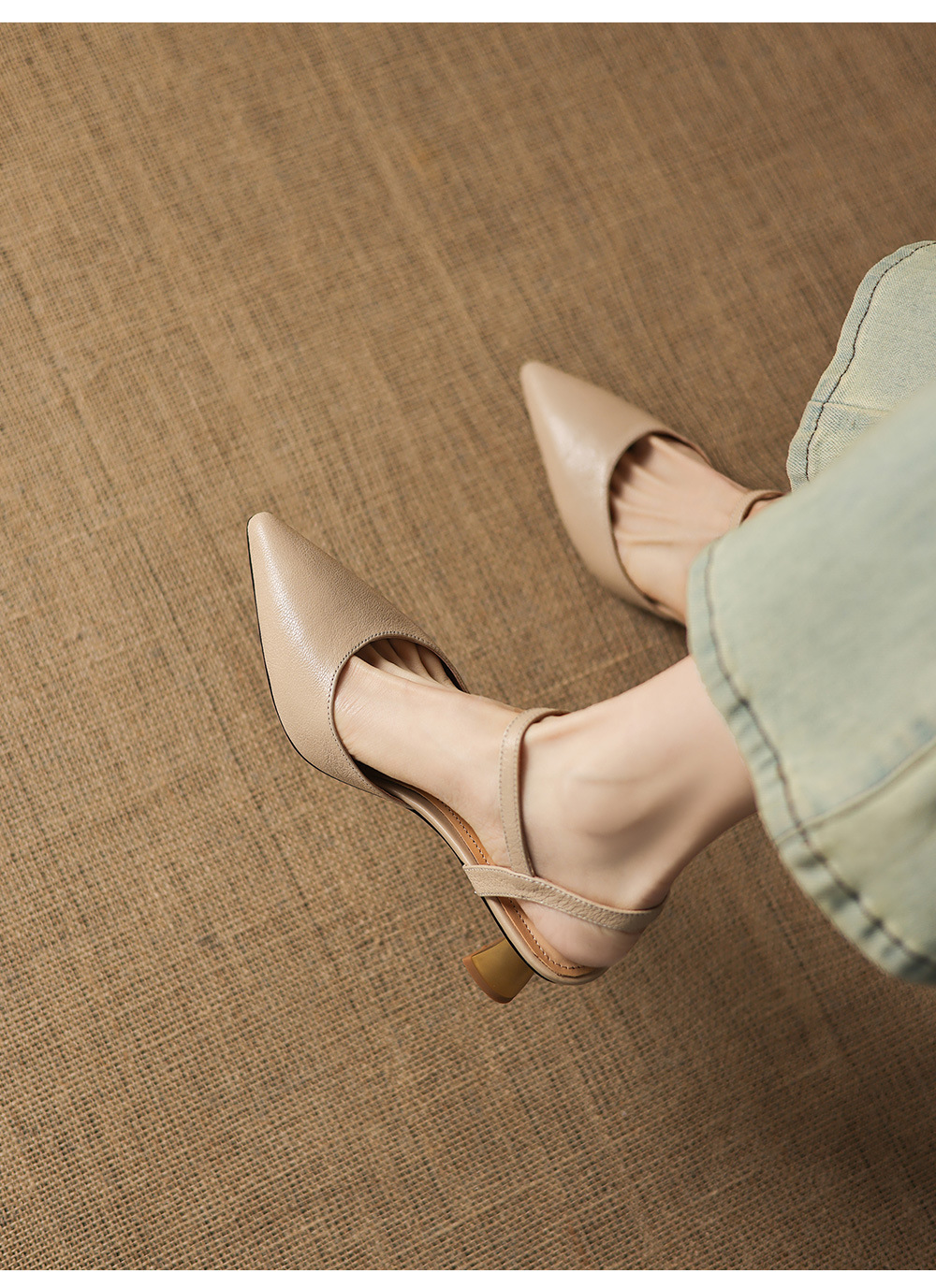 Sandal cao gót nữ mũi nhọn quai ngang da cừu bọc mũi — màu trắng ngà chi tiết 23