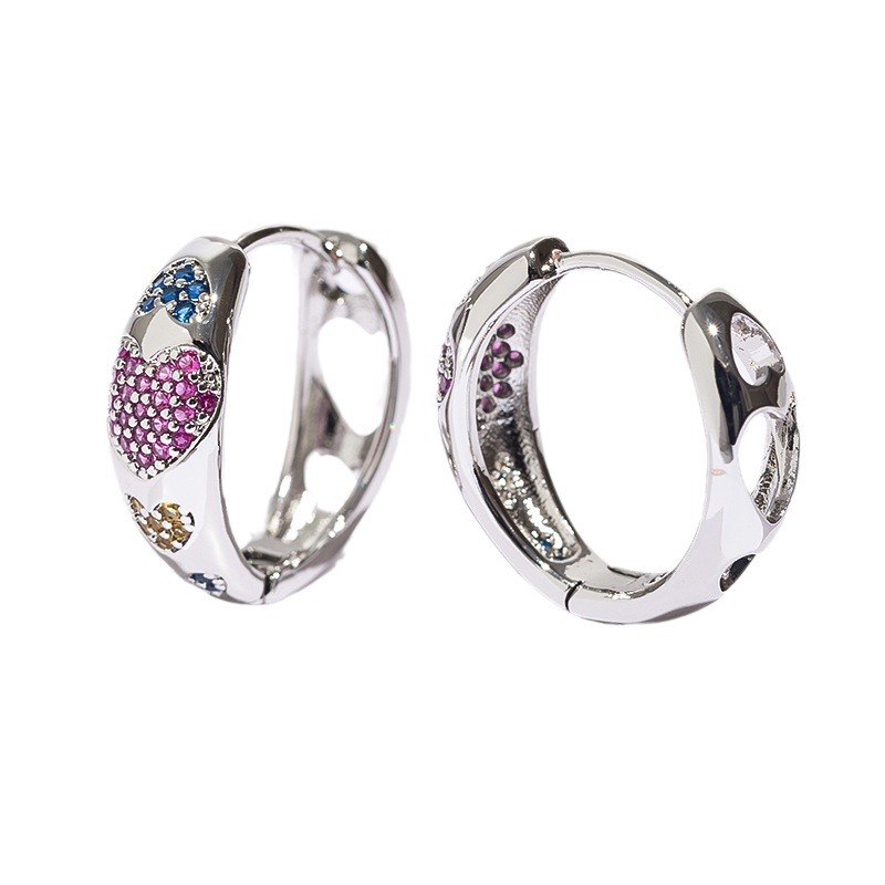 Copper Ear Needle Material 1 Pair Simple Style Heart Shape Copper Zircon Hoop Earrings