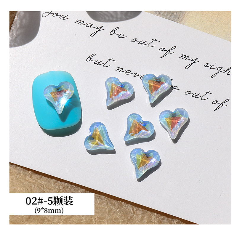 Candy Diamond Super Flash amor magia uñas en forma de diamante Verano de uñas fluorescente torcida Joyería de diamantes Corazón de melocotón