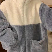 加厚羊羔绒设计感连帽拉链外套女2023秋冬宽松慵懒风情侣装ins潮