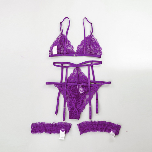 2024 Amazon cross-border hot selling large size sexy lingerie set lace multi-color three-piece temptation wholesale