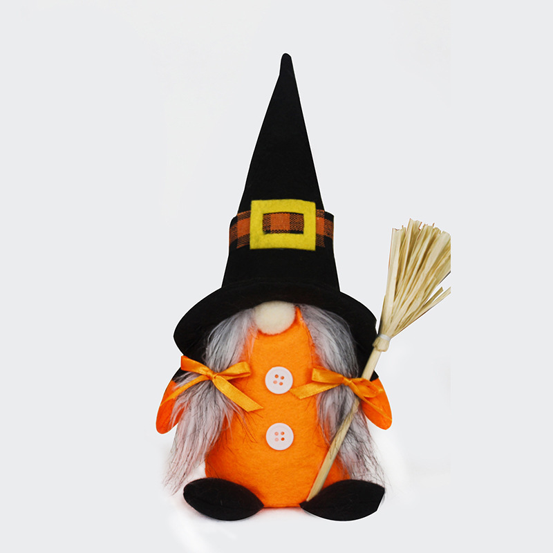 Transfronterizo nuevos suministros de decoración de halloween con calabaza muñeca sin rostro escoba muñeca enana adornos de decoración de fiesta