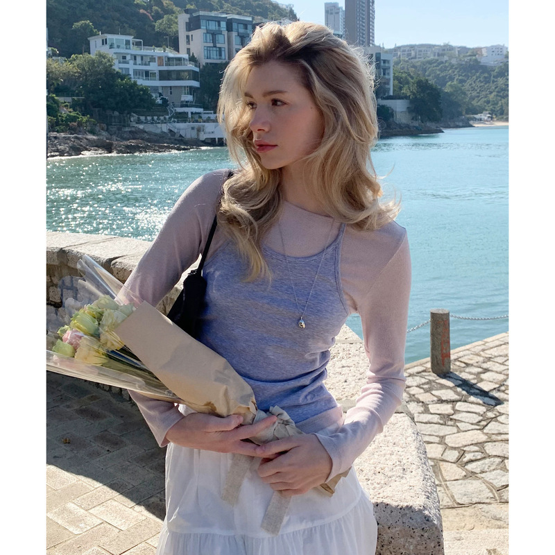 New 2026 Autumn Collection Korean Designer Letterf*Ommoon Halter Neck Faux Two-Piece Camisole T-Shirt New 2026 Autumn Collection Korean Designer Letterf*Ommoon Halter Neck Faux Two-Piece Camisole T-Shirt