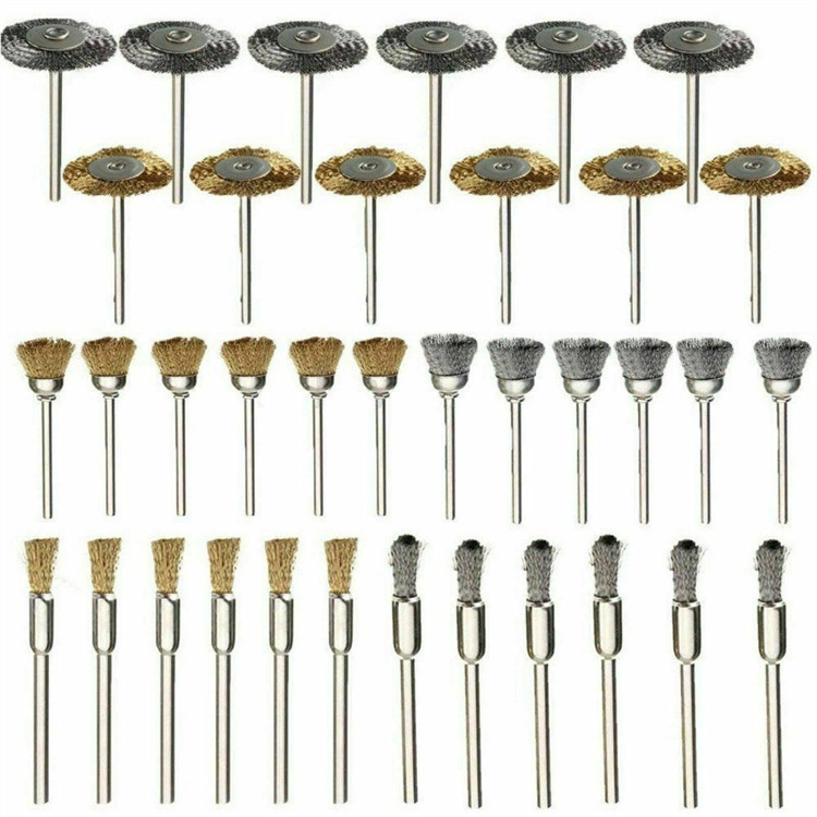 36Pcs Wire Steel Brass Brush Polishing Brush Wheel Set for Dremel Rotary Tool
