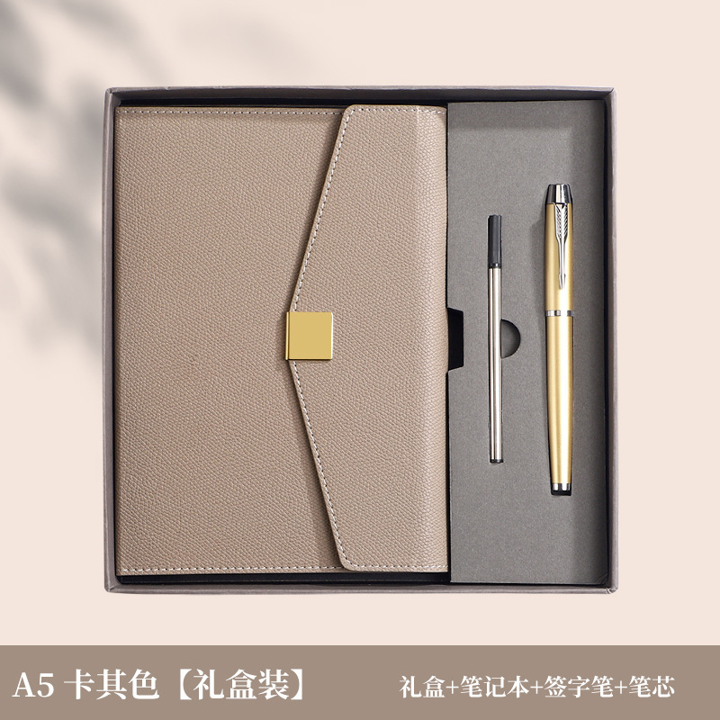 Cuaderno de notas de negocios tri-plegable A5 caja de botón cuadrada puede fijar LOGO alto valor de la cara acompañante de regalo de mano cuaderno de notas de oficina