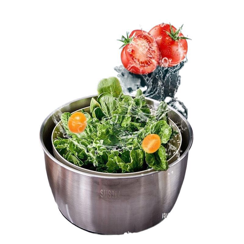 deshidratador de ensalada de verduras de acero inoxidable canasta de drenaje giratoria manual secador de frutas y verduras doméstico
