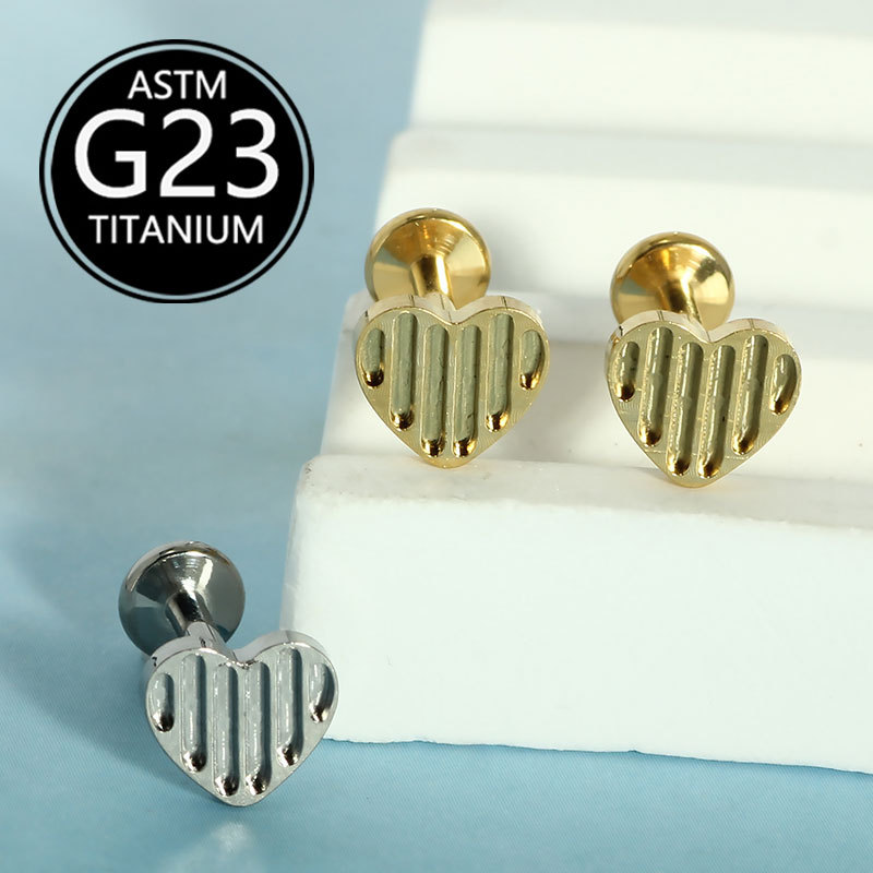 G23 Titanium Alloy Heart-Shaped Lip Piercing Labret Stud Internally Threaded CZ Gem detail image 2