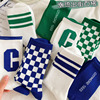 Socks spring and autumn Medium hose ins Chessboard grid Exorcism motion Stockings letter Couple socks