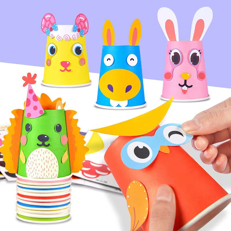 子供手作りdiy制作材料バッグ紙コップ画幼稚園カラー紙コップシール知育玩具|undefined