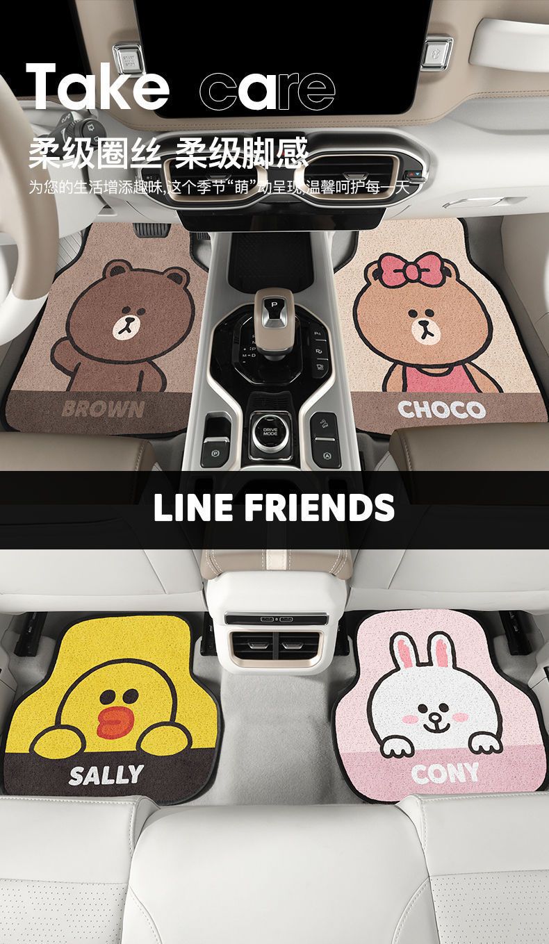 Cartoon Car Universal Wire Loop Floor Mats, Anti-Dirt Single-Piece Floor Mats for Girls' Cars, Easy-To-Clean Car Interior Carpets