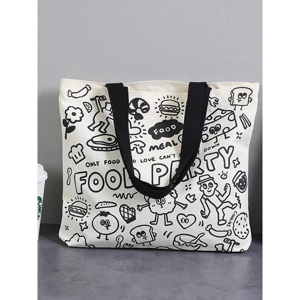 책 통근 학생 헝겊 가방 대용량 핸드백 2024 책 캔버스 가방 여성용 어깨 캔버스 가방 새로운 스타일