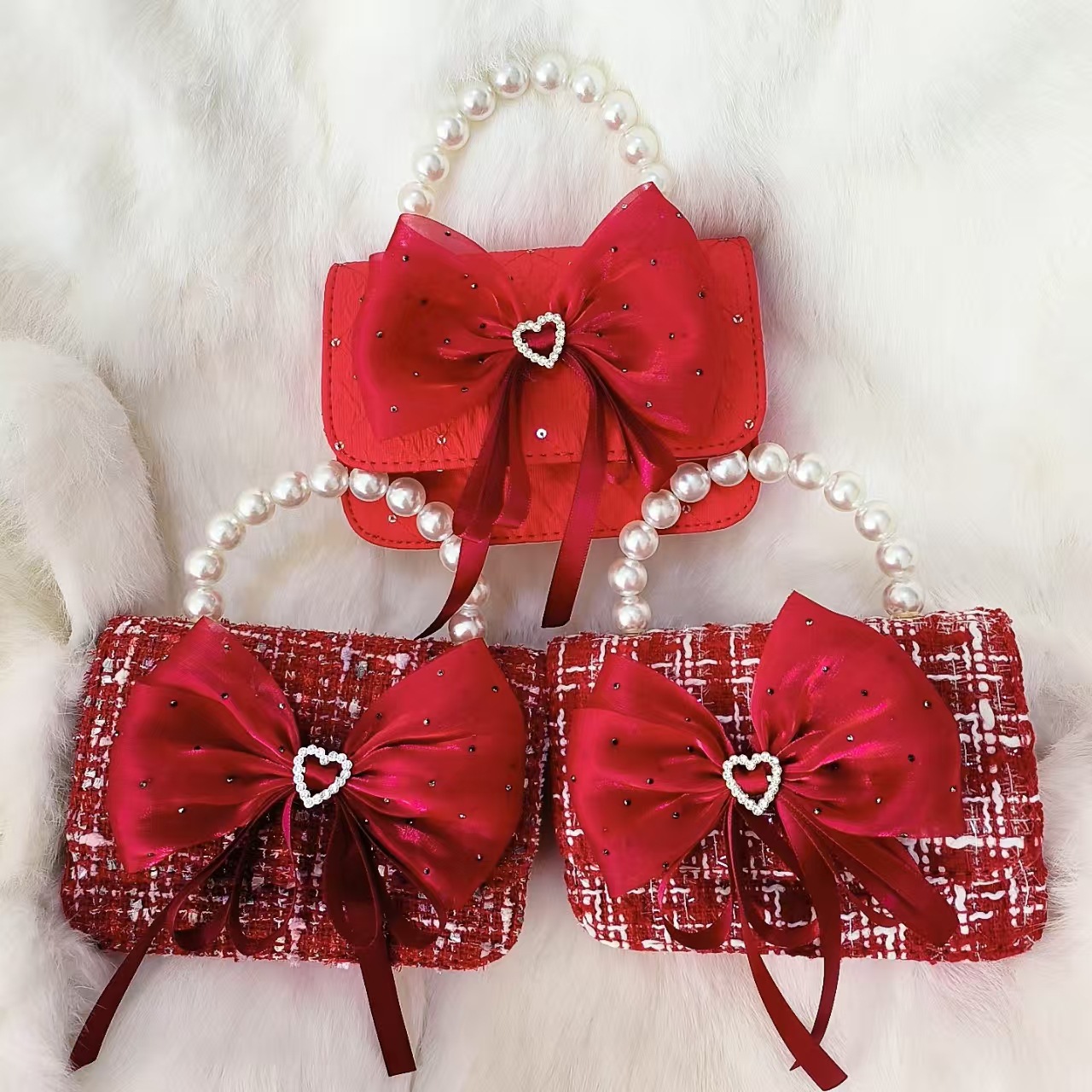 Gran arco rojo bolso de princesa bolso de perla bolso de Año Nuevo bolso de cambio accesorios cadena de hombro