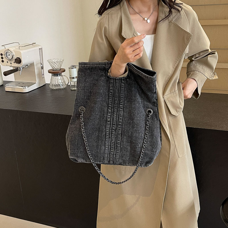 Bolso mujer 2024 nuevo bolso de hombro de cadena de gran capacidad de mezclilla moda simple bolso de viaje literario