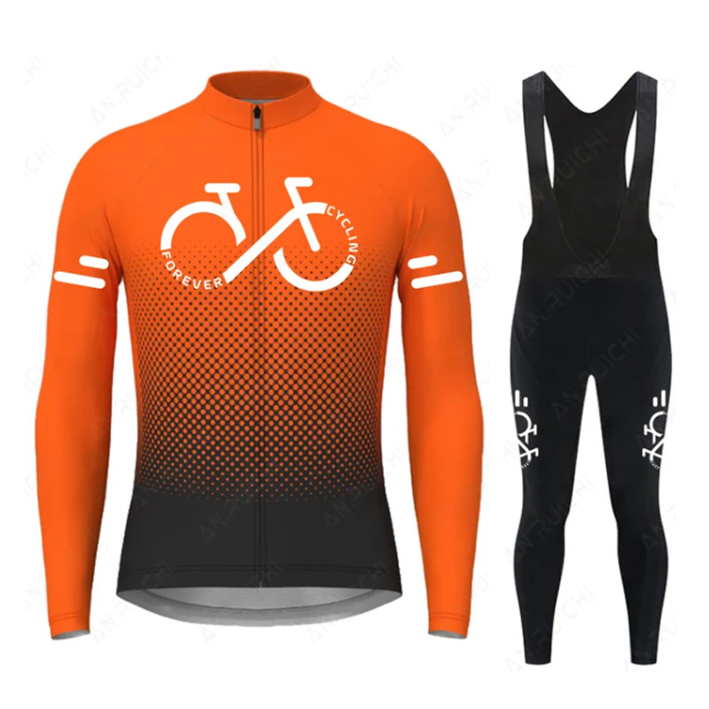 2024 autumn and winter cross-border wholesale new bicycle riding clothes long sleeve suit solid color gradient simple riding clothes