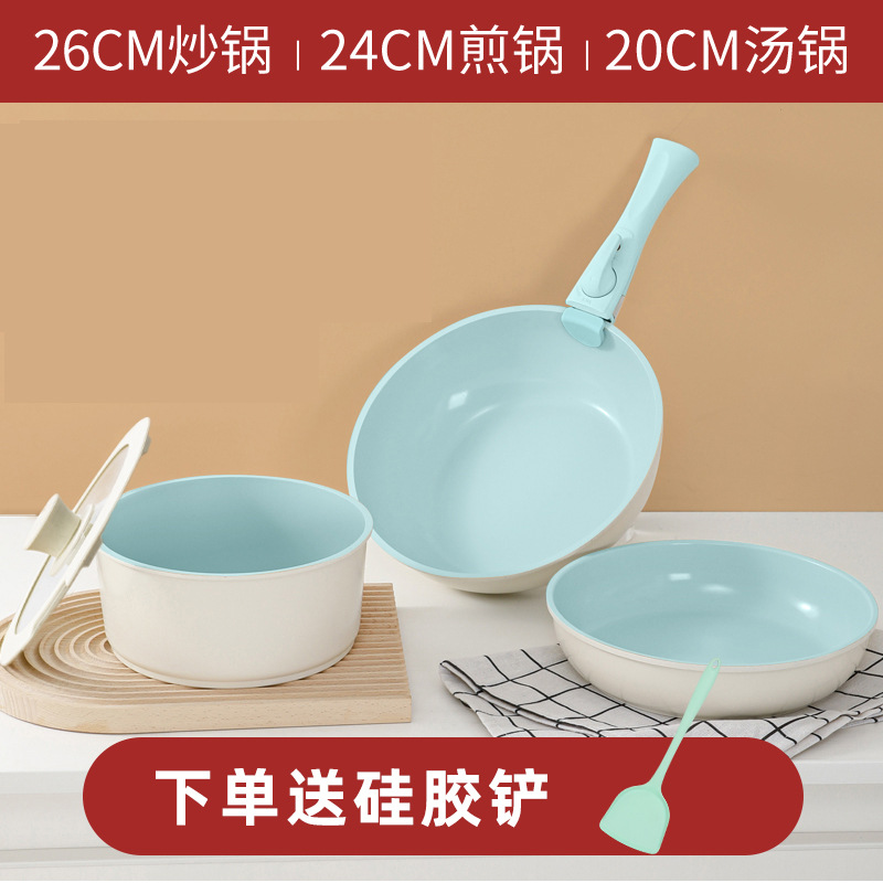 Neoflam cerámica sartén antiadherente conjunto de tres piezas extraíble wok sartén freír sopa olla apilamiento olla