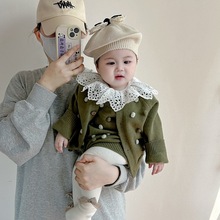 婴儿套装2024秋冬新款女童针织开衫毛衣外套+背带裤包屁哈衣韩版