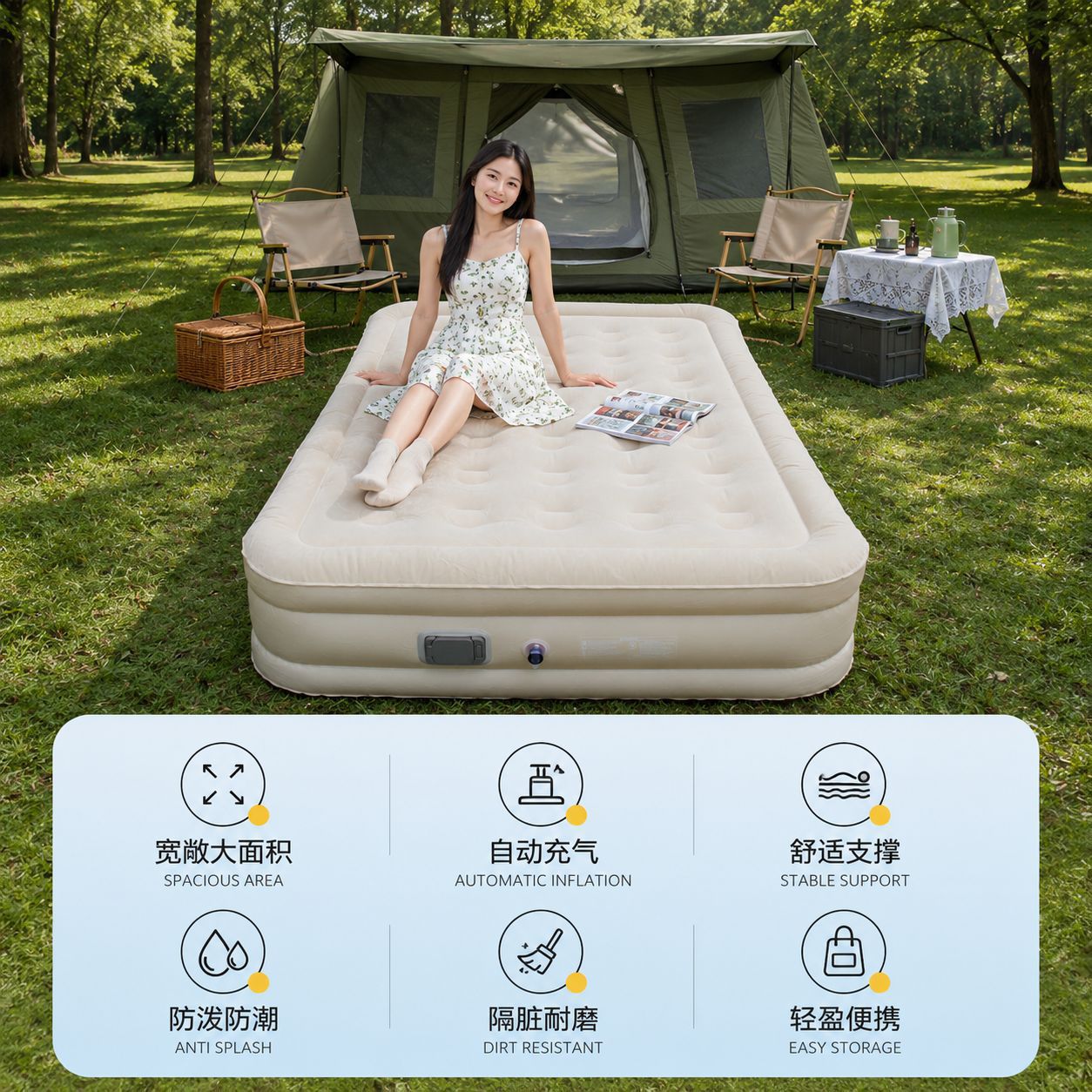 Car-mounted mattress, automatic inflatable camping air mattress, home inflatable mattress, self-driving travel trunk outdoor inflatable bed