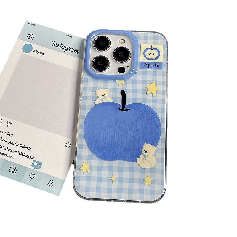 青いリンゴのクマさん iPhone 16 Pro用スマホケース 新型iPhone 15 Pro Max用漫画風13個性17|undefined