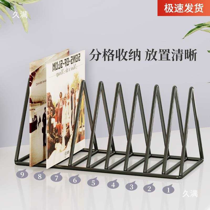 黑胶唱片收纳架北欧风铁艺LP三角书架CD架桌面杂志书立展示架金属