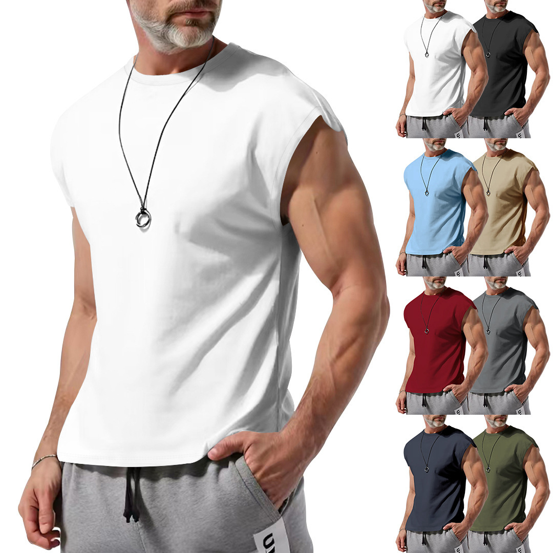 Amazon Cross-border para hombre verano nuevo estilo camiseta sin mangas juvenil casual suelto color sólido chaleco delgado camiseta hombres