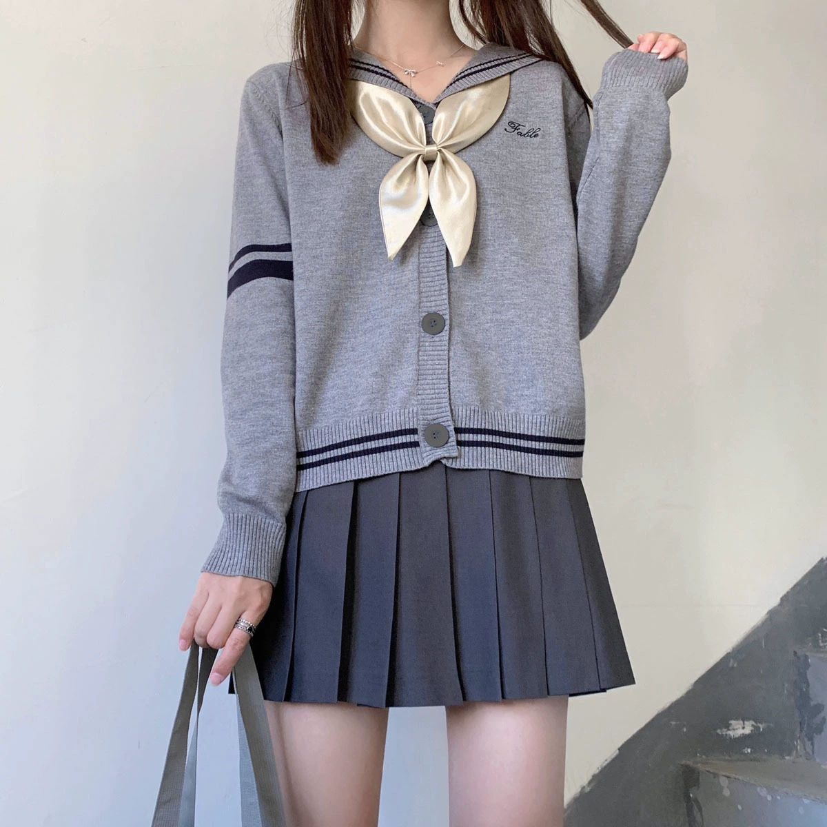 Кристально приличная pleated юбка студентка, кардиган, свитер, японская куртка, вязаный демисезонный тёплый длинный рукав