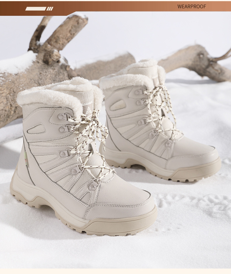 Winter Snow Boots, Plush Warm Cotton Shoes, Wear-resistant And Windproof Sports, Outdoor Hiking Shoes, High Top Women's Boots, Cross-border Plus Size_voghion.com