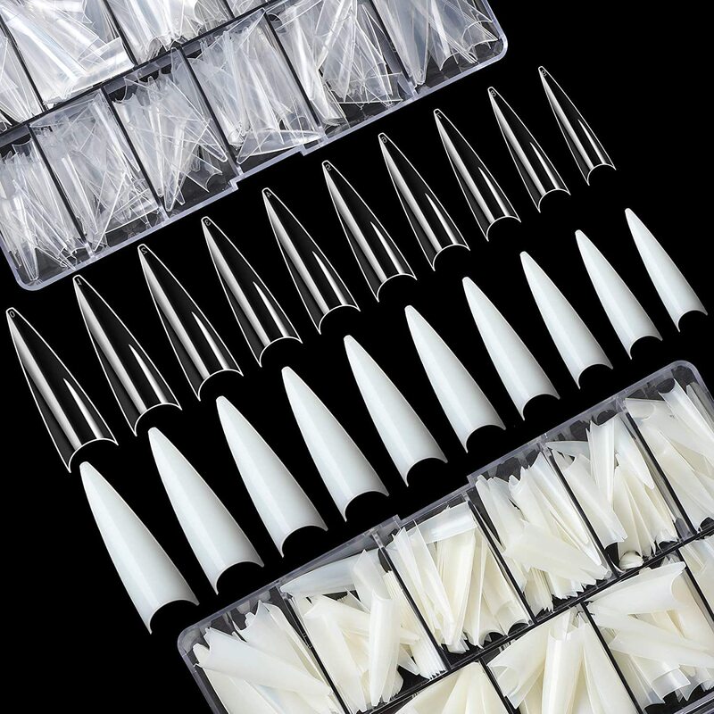 nail tips nail art boxed 500 long stiletto heel nail tip artificial half fake nail French ghost tip nail