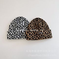 复古豹纹小众毛线帽男童女童秋冬季显脸小保暖针织帽