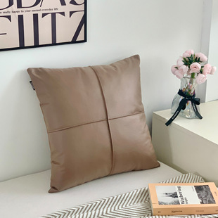 Nordic Simple Business Retro Ins Style Solid Color Technology Cloth PU Faux Leather Waterproof Handmade Sofa Cushion with Pillow