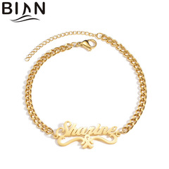 Customizable Cross-Border New Product Personalized Versatile Name Hollow English Letter Edge Lady Titanium Steel Bracelet