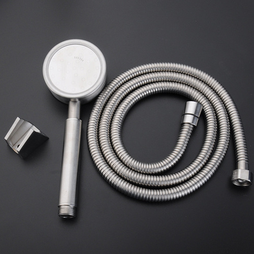 Kaiping 304 stainless steel round supercharged hand shower shower head set brushed manufacturer wholesale