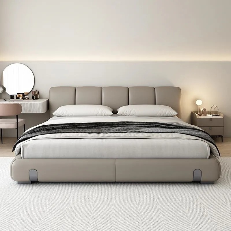 Camas de cuero minimalistas italianas, camas de duna de cuero de vaca modernas, diseñadores de dormitorios principales, 1.8 camas matrimoniales, camas dobles