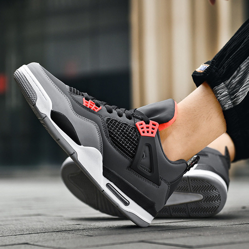 Giày thể thao nam cổ thấp chống trượt đế dày tăng chiều cao, giày sneaker phối màu — JD-AJ4 màu xám đen, JD-AJ4 màu đỏ lửa, JD-AJ4 đen đỏ