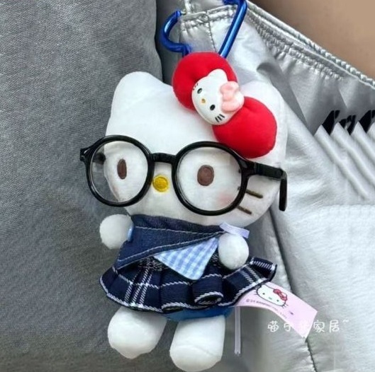 可爱格子裙眼镜Kitty猫包包挂件书包挂饰小公仔kt毛绒玩偶钥匙扣|undefined