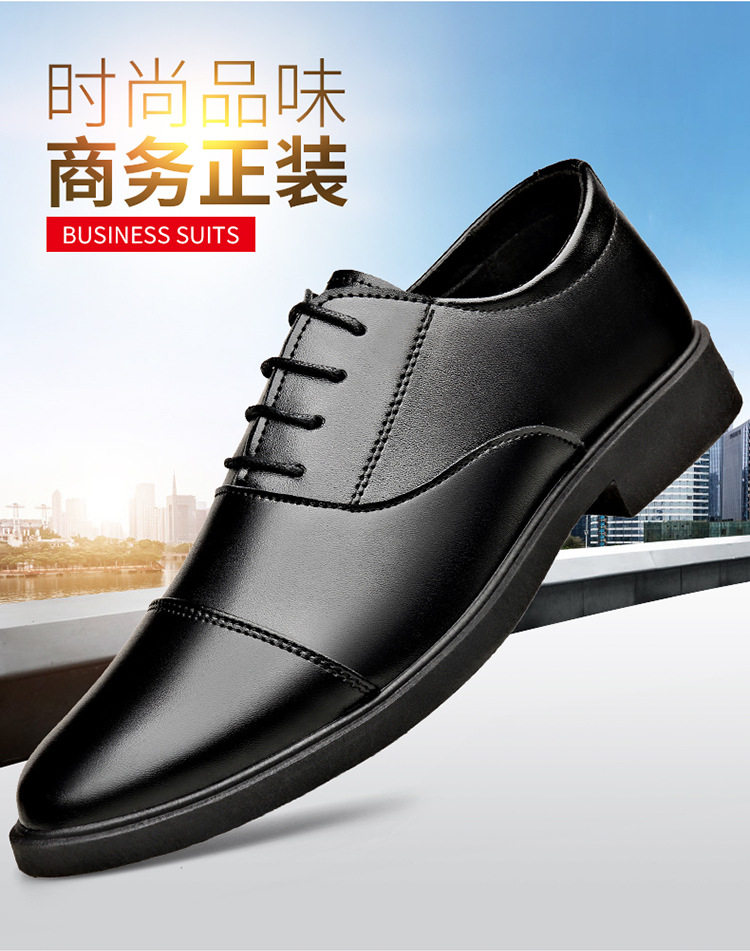 Giày da nam công sở buộc dây mũi nhọn gót vuông, da mềm phối chỉ nổi — 7777 màu đen chi tiết 2