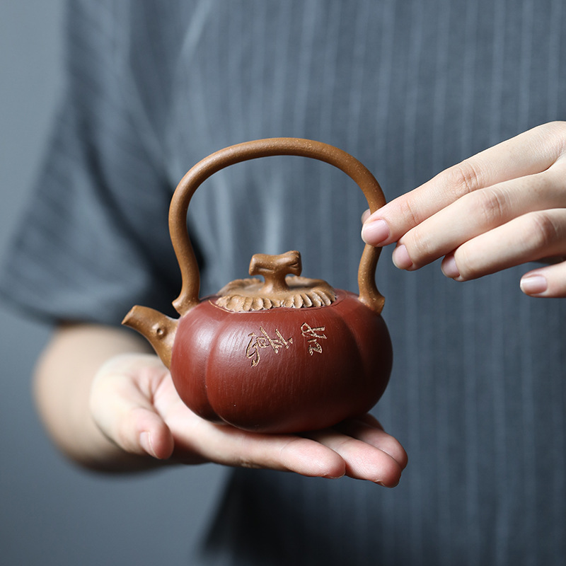 宜兴紫砂壶 手工茶壶提梁柿子花器原矿段泥南瓜壶 茶具厂家批发