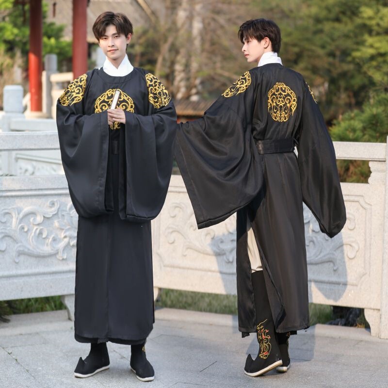 Men's Black Hanfu with a Domineering Round Collar, Tang Dynasty Official Uniform Replica, Stylish Gentleman Chinese Style Ancient Warrior Robe Men's Black Hanfu with a Domineering Round Collar, Tang Dynasty Official Uniform Replica, Stylish Gentleman Chinese Style Ancient Warrior Robe