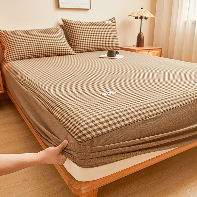 Nuevo estilo de algodón teñido en hilo a cuadros de algodón lavado algodón de una sola cama sábana cubierta de cama para el hogar bolsa de cama venta al por mayor transfronteriza de una pieza