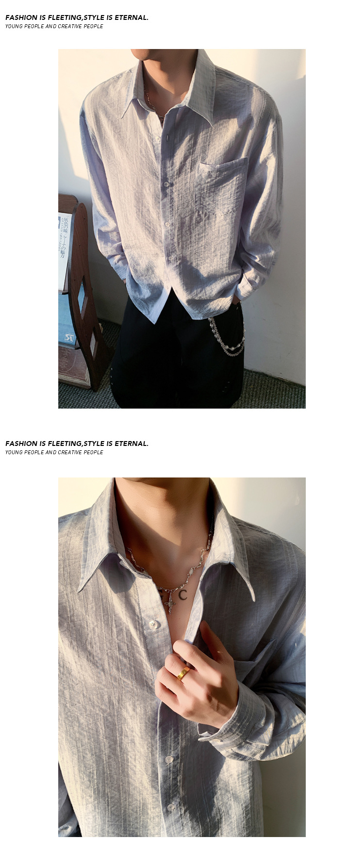 Retro Textured Men's Shirt With Collar And Long Sleeves Solid_voghion.com