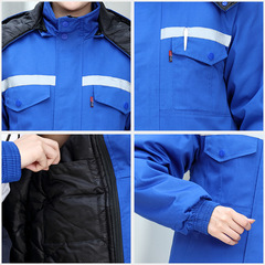 冬季工作服棉服男反光條加厚防寒勞保服保暖外套可拆卸工裝棉大衣
